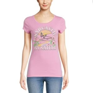🌻 LIKE NEW Wound Up Juniors Sarcastic by Nature Pink Tee Medium